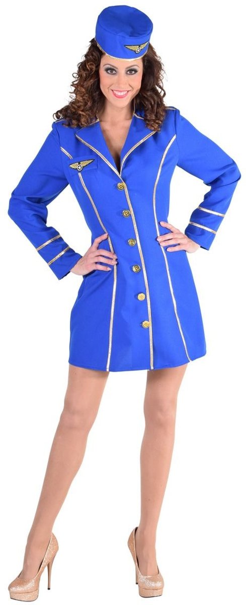 Stewardess Kostuum | Blauw Burger Luchtvaart Stewardess | Vrouw | Extra Small | Carnaval kostuum | Verkleedkleding